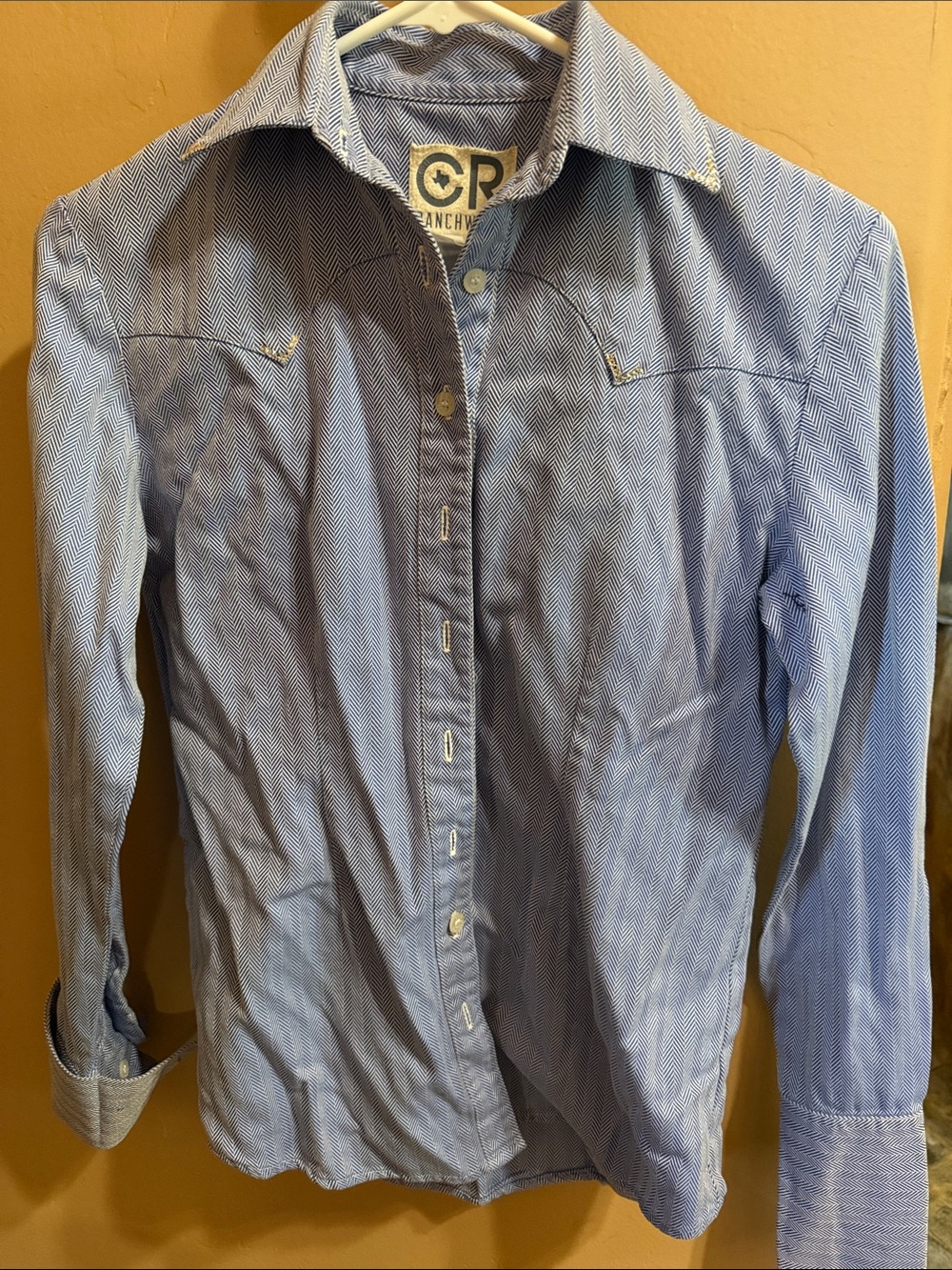 CR Ranchwear Blue Herringbone Button-Down Shirt